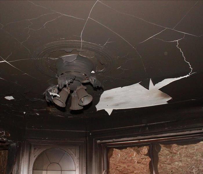 Fire damaged ceiling.