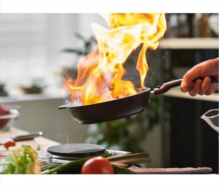 Kitchen pan on fire.